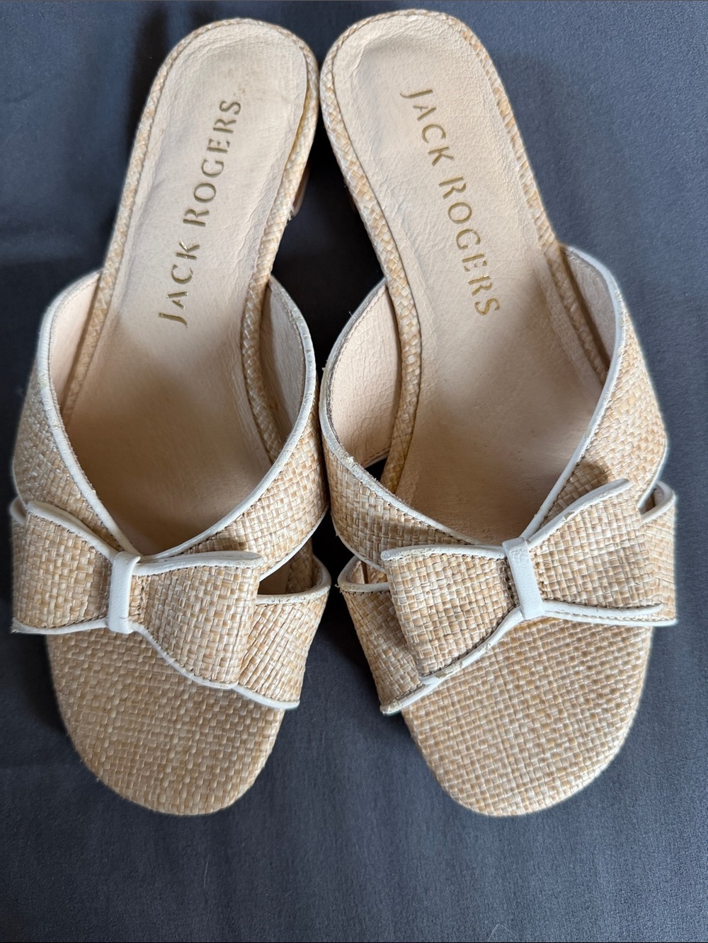 Jack Rogers Gigi Raffia Bow slides Sandals Size 5.5